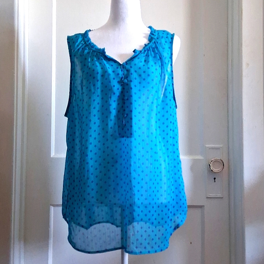Liz Claiborne Blue Tie Front Blouse with Bib Collar